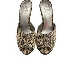 SAKS FIFTH AVENUE Snakeskin Mule Heels